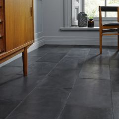 Brushed black slate 600x400mm floor tiles in a dining room setting