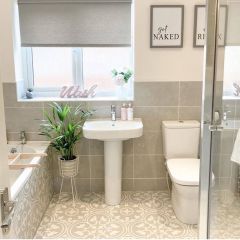 Madeira Soft Grey Patterned Tiles - family bathroom