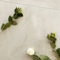 Maison Cream Mirror polished porcelain wall and floor tiles_image of the tiles with flowers