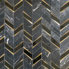 Mystique Black & Gold Chevron Mosaic Tiles - Swatch large for splashbcks in bathrooms and kitchens