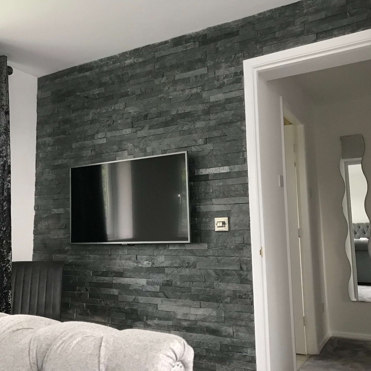 Silver Grey Split face bedroom feature wall