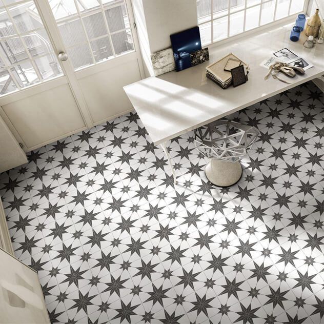 Lyra Black Star patterned floor tiles